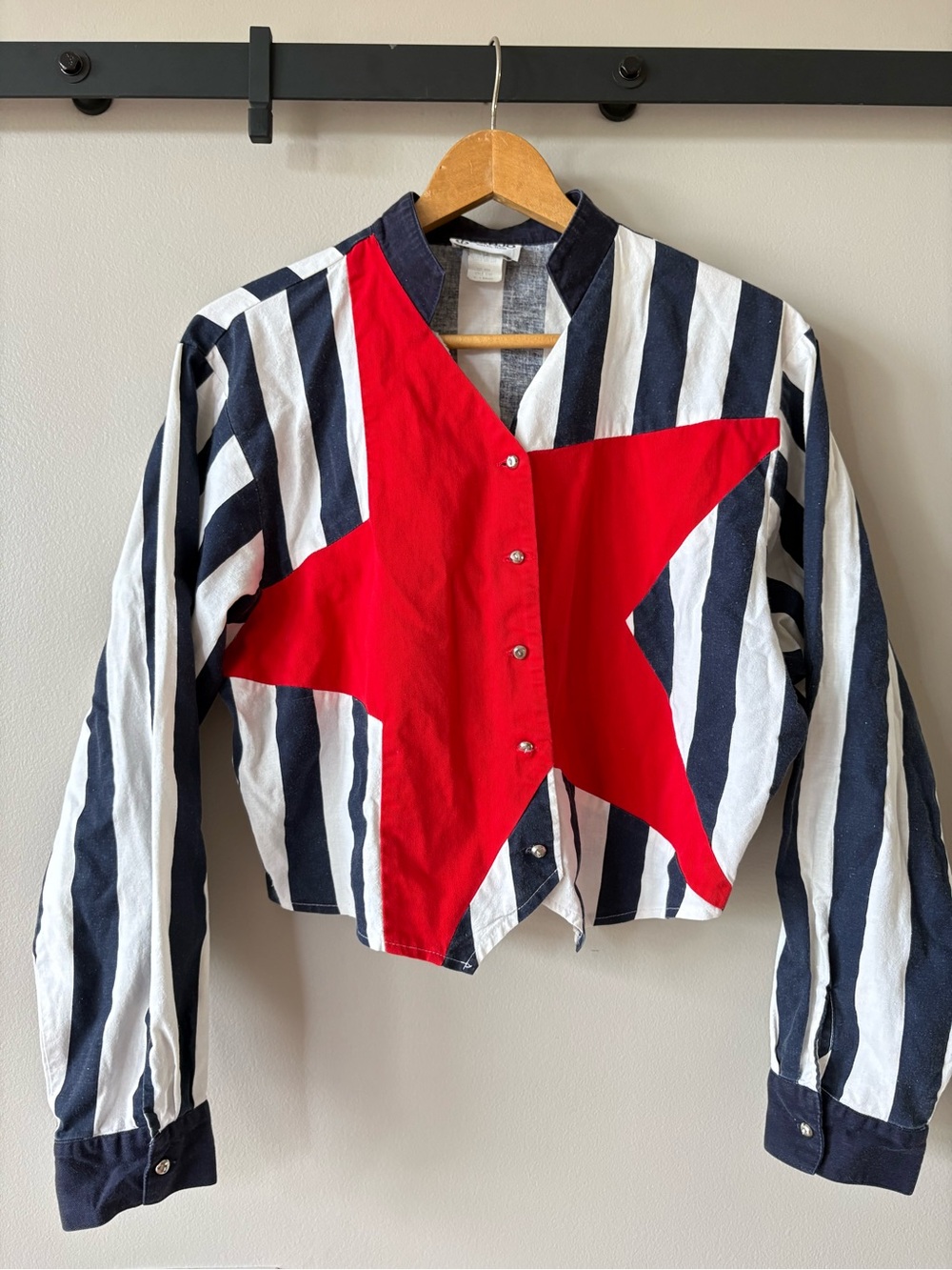 Vintage Patriotic 1990s Cropped Western Statement Top by Banjo Dallas Texas XL